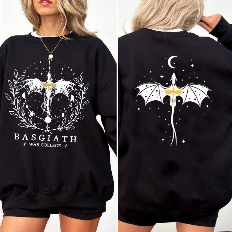 Vintage Fourth Wing Sweatshirt Basgiath War College Huvtröja Mörk Akademi Drakryttare Boknörd Rundhalsad Sweatshirt Damkläder cm beige