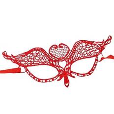 Blondemaske - Miss Red heartly - rød maske med hjerte - med chiffonbånd
