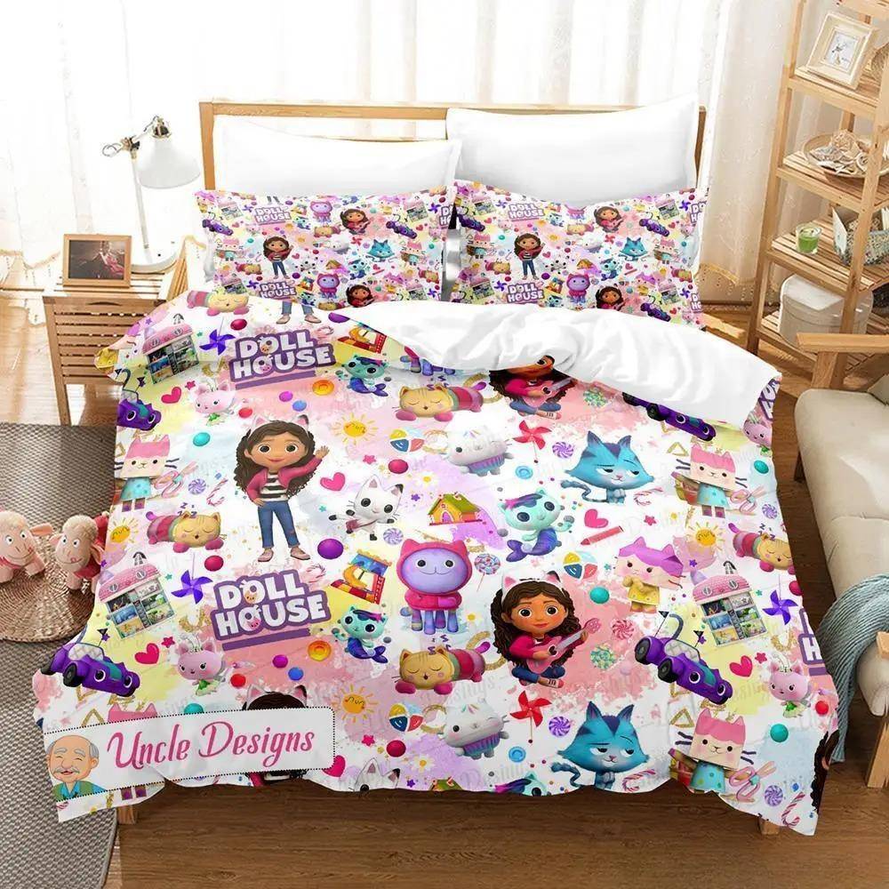 Gabbys Dockhus Sängkläder Set Enkel Twin Full Queen King Size Sängset Vuxen Barn Sovrum Påslakanset 3D Anime Lakan Set 70x133cm 2pcs