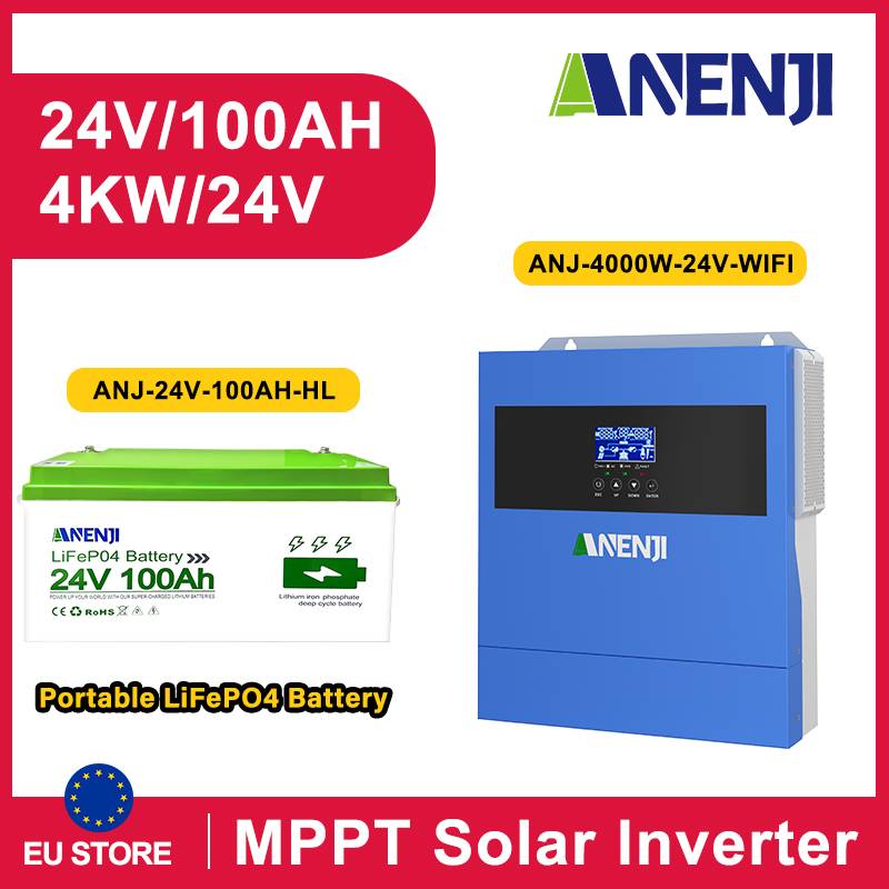 ANENJI 4.2KW 24V Hybrid Solar Inverter 220V Bluetooth Battery On/Off Grid Pure Sine Wave 100A MPPT & WiFi for PV Solar Panel