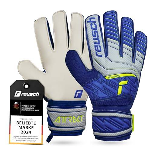 Reusch Unisex målvaktshandskar attraktiva solida, vuxna, män, unisex, yttre söm, snitt, solid beläggning för alla spelområden, fotbollshandskar Vapor Grå/Mörkblå, 10, 5270515
