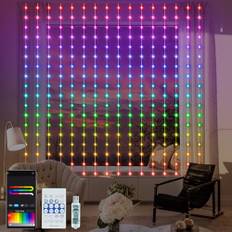ZAIYW Intelligent LED-ljusgardin, 144, RGB, 5050, med integrerat chip, 2,4 x 1,8 m, gardin, ljusslinga, fjärrkontroll och APP-kontroll, för inomhusbruk, bakgrund, terrass, sovrum