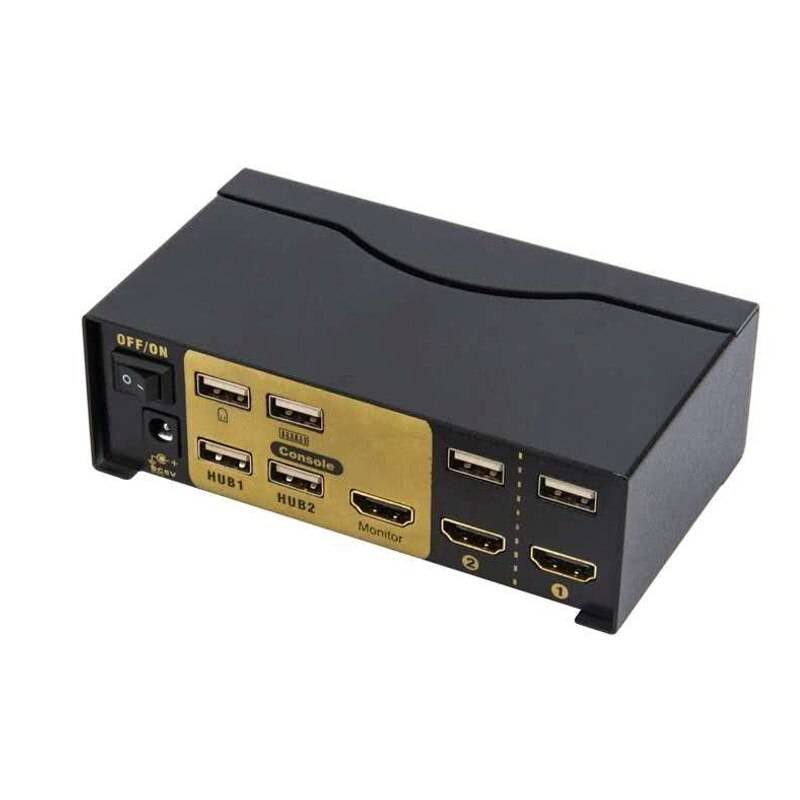 Smart 2 port 4k hdmi kvm switch usb switcher med konsol och fjärrkontroll för pc tv usb skrivare