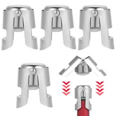 4 stycken champagneförslutningar – flaskpropp – flasklock, rostfritt stål, silikoninnerpluggar, läckagesäker och fräschhållande, lämplig för vin, champagne osv