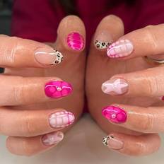 TEMU 24pcs Short Almond-shaped Press On Nails, French Hot Leopard Summer Nails, European And And , Suitable For Women And S' Daily Life, Travel And Parties