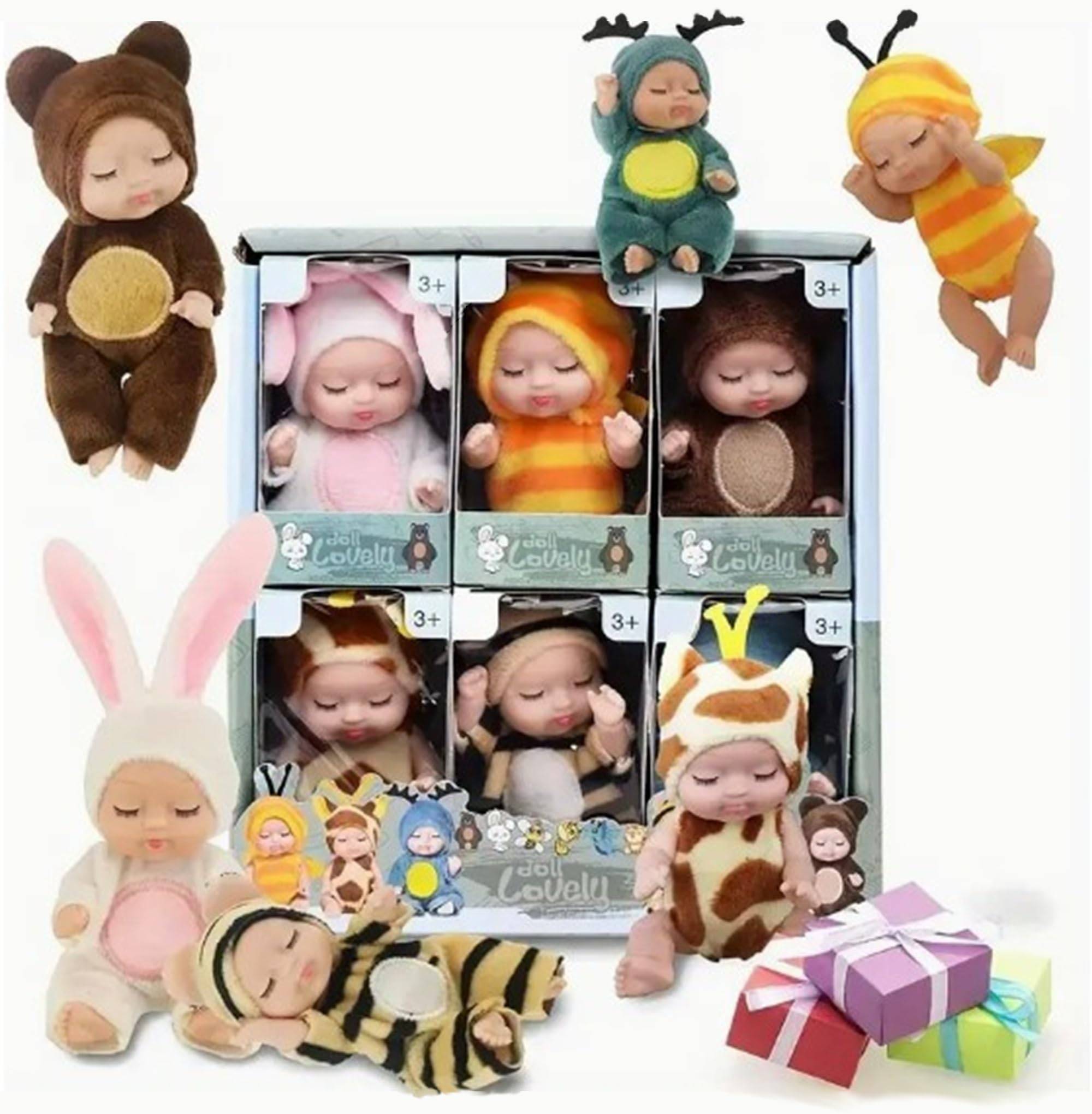 CuteBaby Baby Mini Baby Set of Reborn Cute Animal Gift Dolls, Dolls, 6, Dolls, Costumes, Dress-Up (Set A)