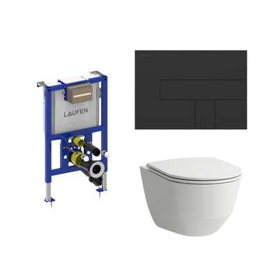 Laufen Pro RIMLESS Sampak inkl. lav cisterne (82 cm), mat sort trykplade, skål og sæde