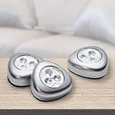 Grundig LED Spots 5 stycken – skåpbelysning – touch-lampa – batteridriven – självhäftande – plast – silver