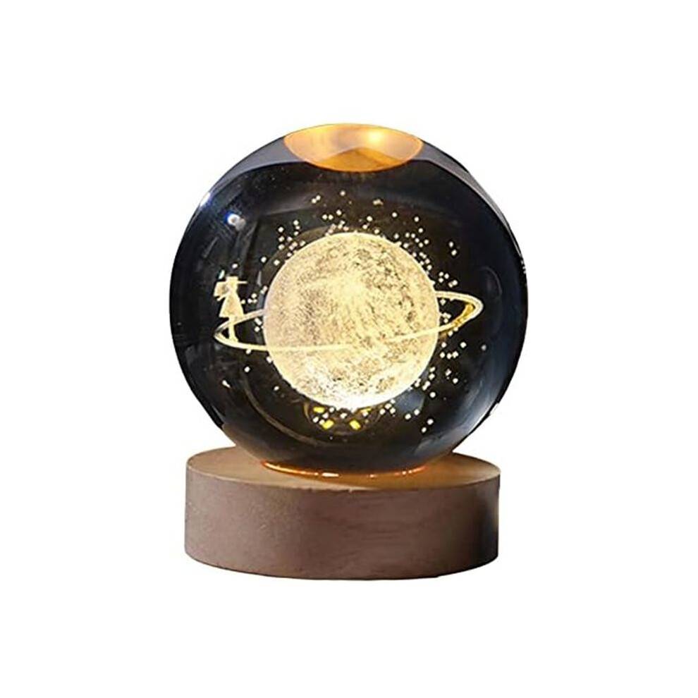LED 3D-Graverad Galaxboll Nattlampa Stjärnklar Glasklotlampa med Träbas Heminredning Present Till Kvinnor och Flickor