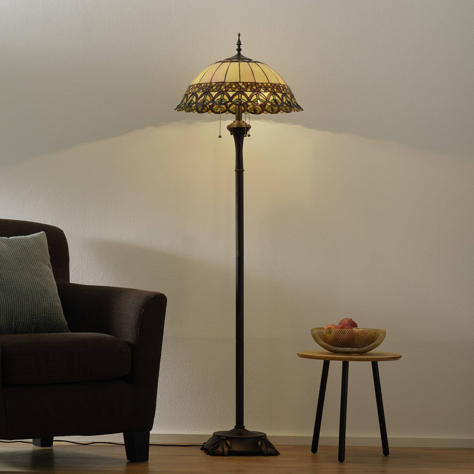 Clayre&Eef Tiffany golvlampa FRIDA, Brun / rost, Vardagsrum / matsal, Glas, Tiffany, Golvlampa