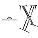 Casio CDP-S110WE digital piano med 88 viktade pianoknappar, vit & RockJam KS-001 RJX29 Keybordstativ, Svart, 29-91 cm