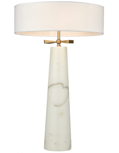 BOW Bordlampe i marmor, stål og polyester H63,5 cm 2 x E27 - Hvid marmor/Børstet messing/Hvid