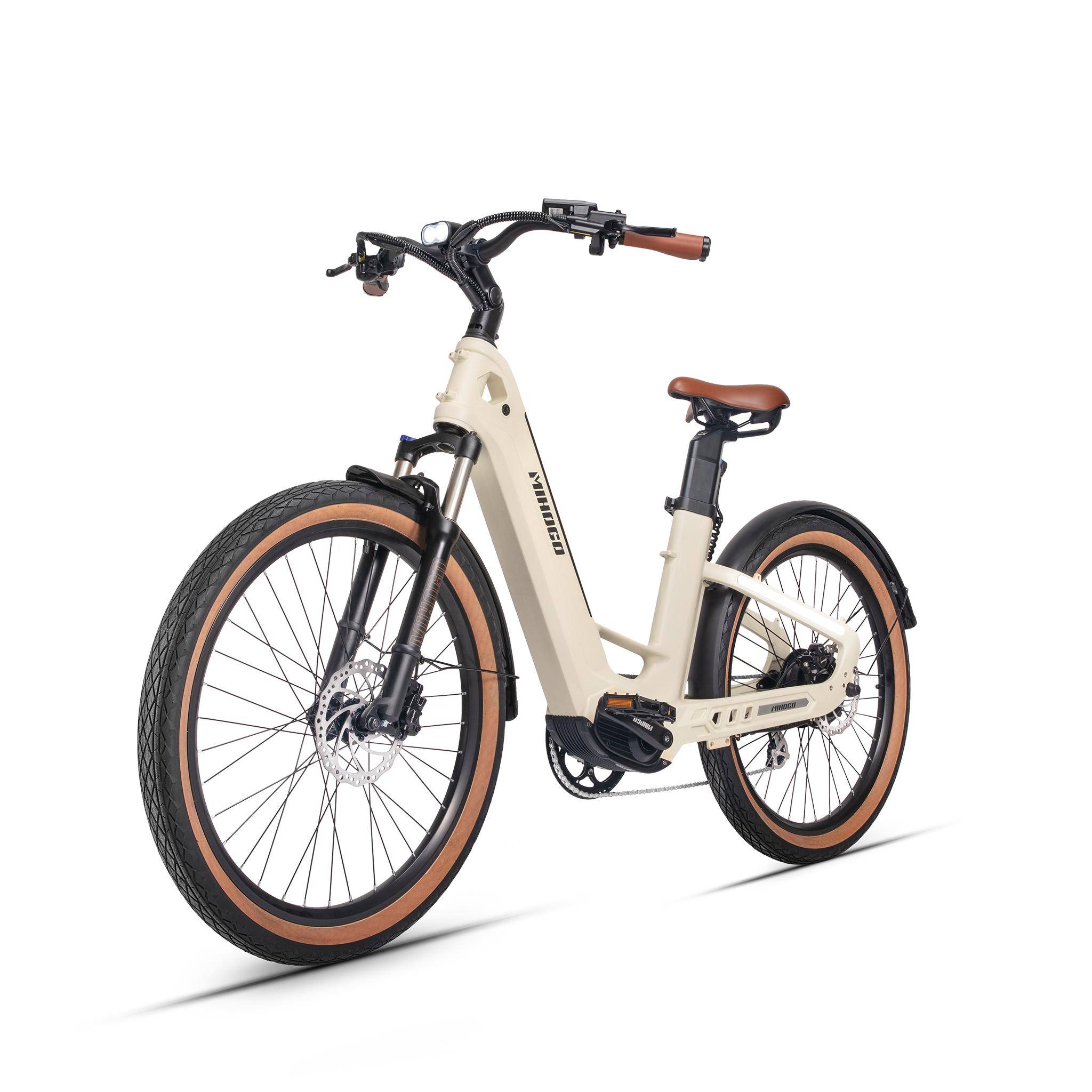 MIHOGO AIR T800 Kolfiber E-cykel, 750W, 48V 19.2Ah, 26 x2.5  Färgat Däck, Tumgas, 2.4  IPS-skärm, Shimano 7-växlad City E-cykel grå