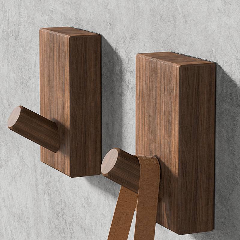 Nordic Solid Wood Wall Hooks for Coat Hat Door Back No Drill Adhesive Walnut Beech Multipurpose Hanger Organizer