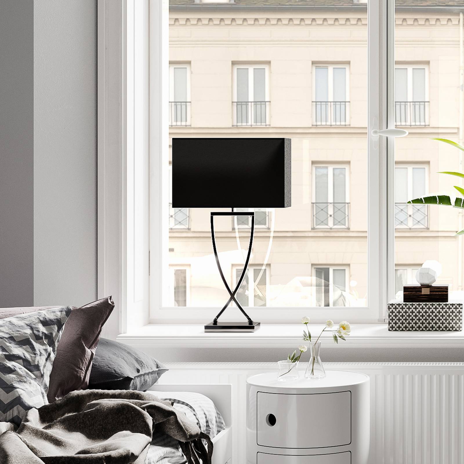 By Rydéns Bordslampa Omega, Förkromad / silver, Vardagsrum / matsal, Textil / tyger / siden, Modern, Bordslampa
