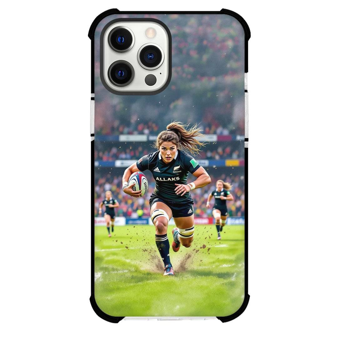 Womens Rugby New Zealand Black Ferns Phone Case For iPhone Samsung Galaxy Pixel OnePlus Vivo Xiaomi Asus Sony Motorola Nokia - Womens Rugby New Zealand Black Ferns Rugby Player Running Action Illustration Art Poster.
