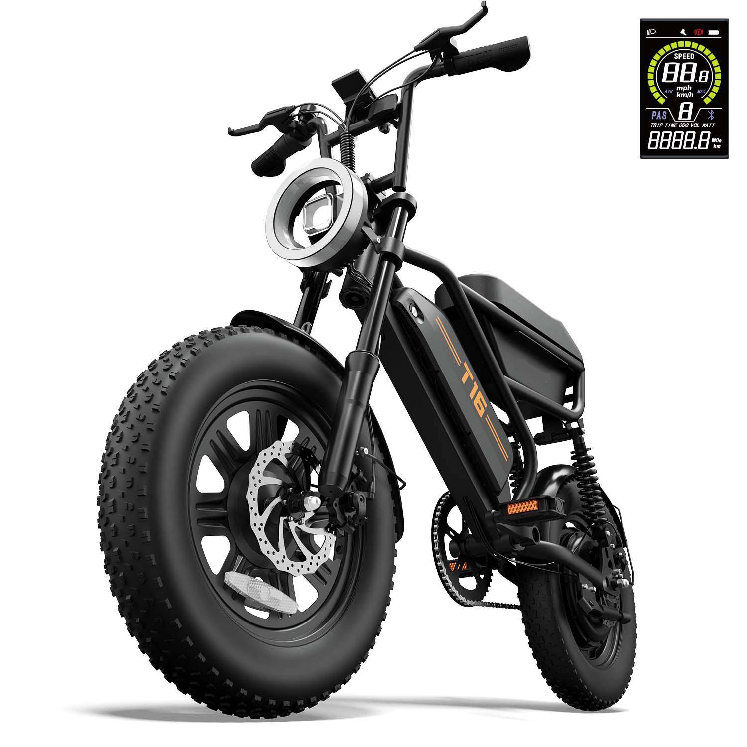URLIFE T16 Elcykel 45 km/h 500W Motor 48V/13AH Batteri Utomhus Mountain E-cykel 16*3.0  Terrängdäck Elcykel svart