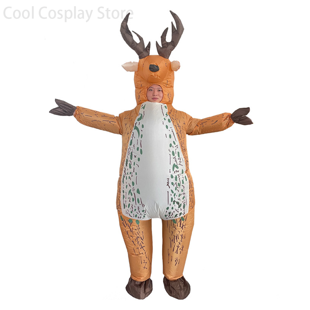 Adult Reindeer Inflatable Costume Halloween Christmas Party Cosplay Outfit Animal Walking Cartoon Performance Wear Blow Up Props