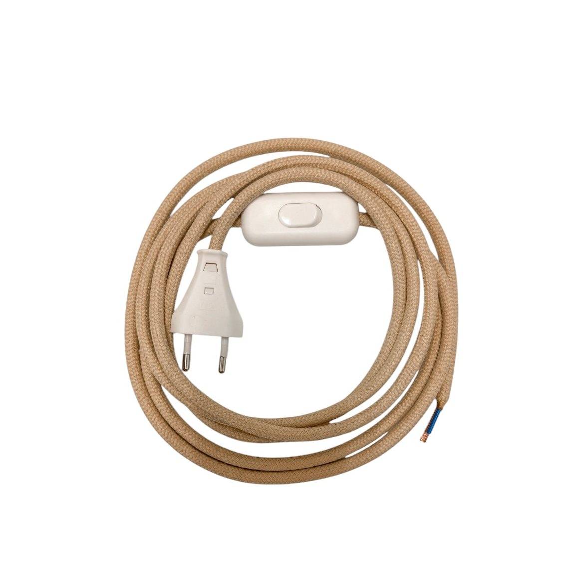 Sladdställ Textil 2,5m med brytare Ljusbeige/Vit/Vit