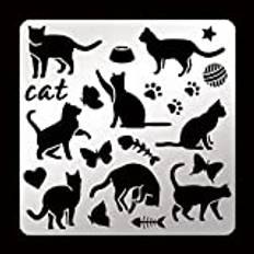 FINGERINSPIRE Katt metall stencil 15,6 cm fyrkantig metall kattmönster schablon rostfritt stål katt tass scrapbooking ritning stencil fjäril fiskben stencil för gravyr, pyrografi, journal