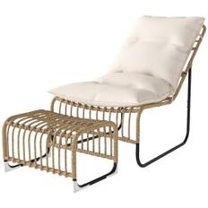 Afslapningsstol i rattan med fodskammel UV-bestandig havestol med hynderstropper udendørs rattanstol havestol til have, balkon,