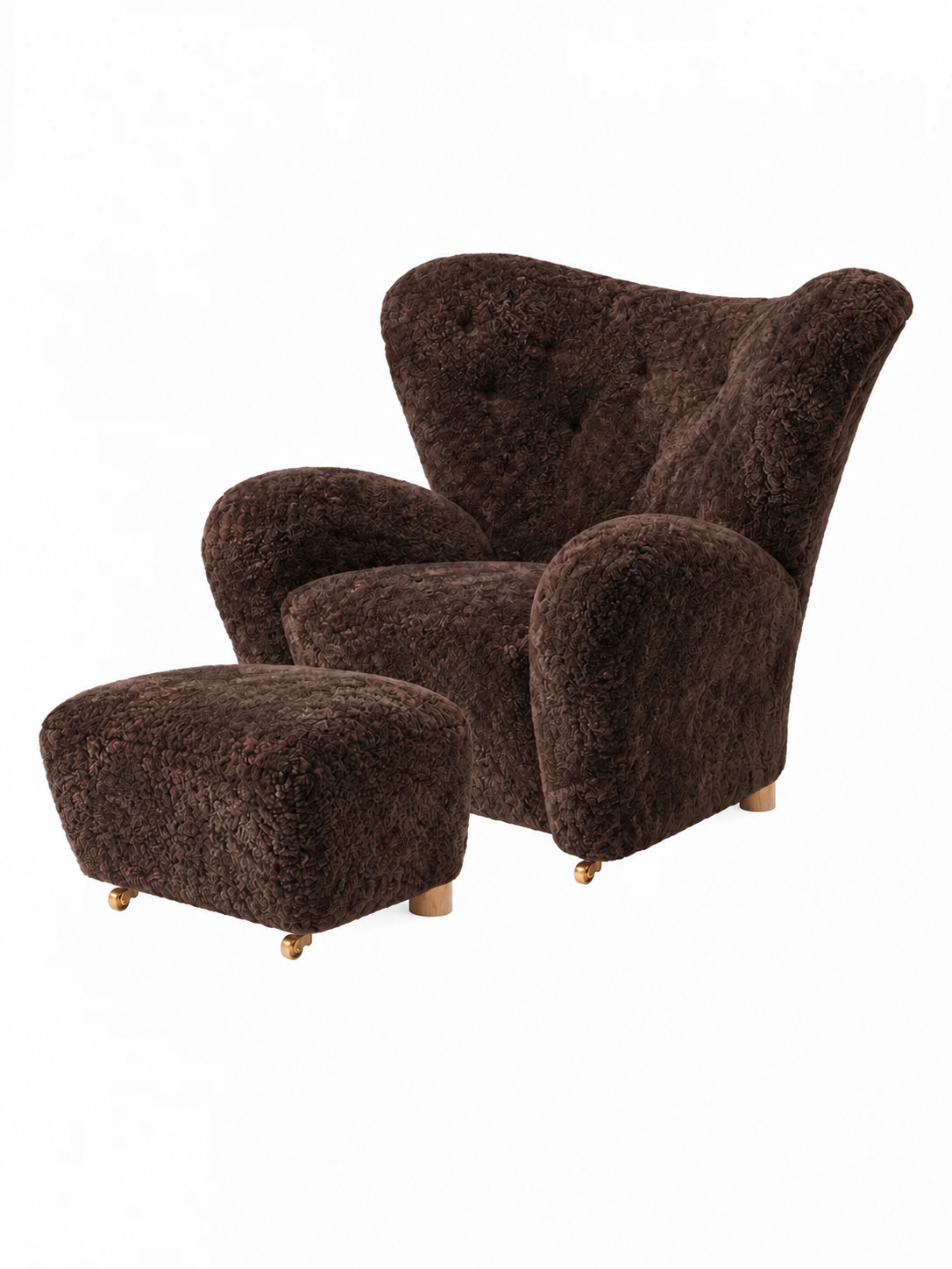 Audo Copenhagen - Den Trætte Mand inkl. skammel, Sheepskin Espresso og ben i eg - Jacobsen Plus