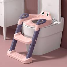 Baby Potty Training Seat with Step Stool Foldable Training Toilet for Toddler Children Pink rosa