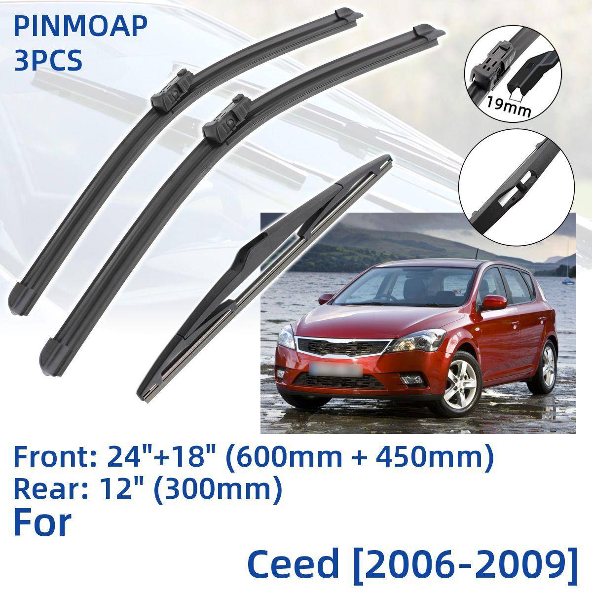 3st för Kia Ceed 2006-2009 24  18  12  främre bakre torkarblad Vindruta Vindruta Fönsterskärare Tillbehör 2006 2007 2008 2009