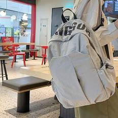 Ryggsäck med tvättat tyg, stor kapacitet, moderiktig ryggsäck, skolväska, gymnasiestorlek, studentryggsäck, resväska, moderiktig bokstavsryggsäck - Multifärgad (svart,Vit,grå,grön)