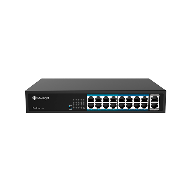 Milesight PoE Switch 16 x PoE, 2 x uplink, 200W.
