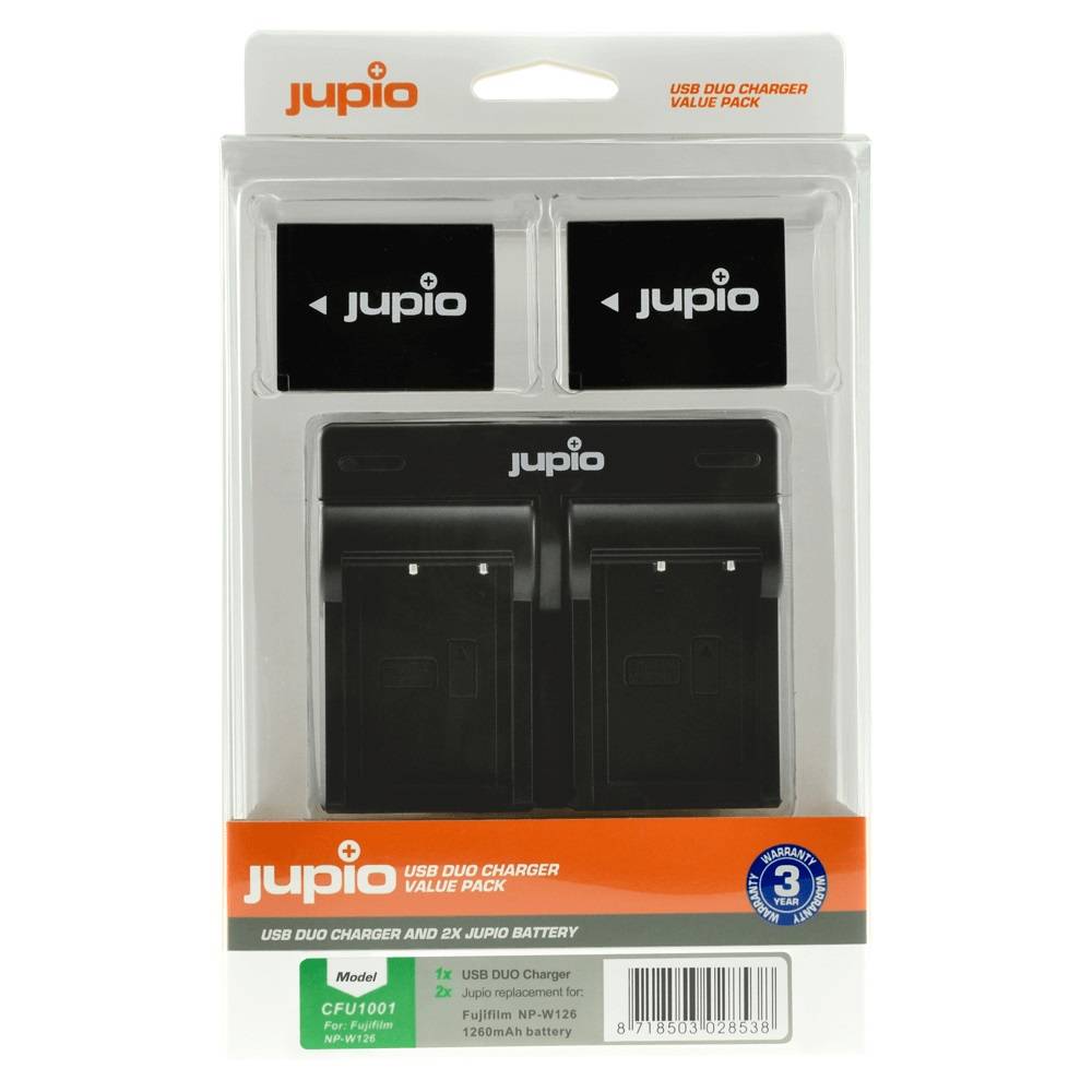 Jupio Värdepaket – 2 st NP-W126S-batterier + dubbelladdare