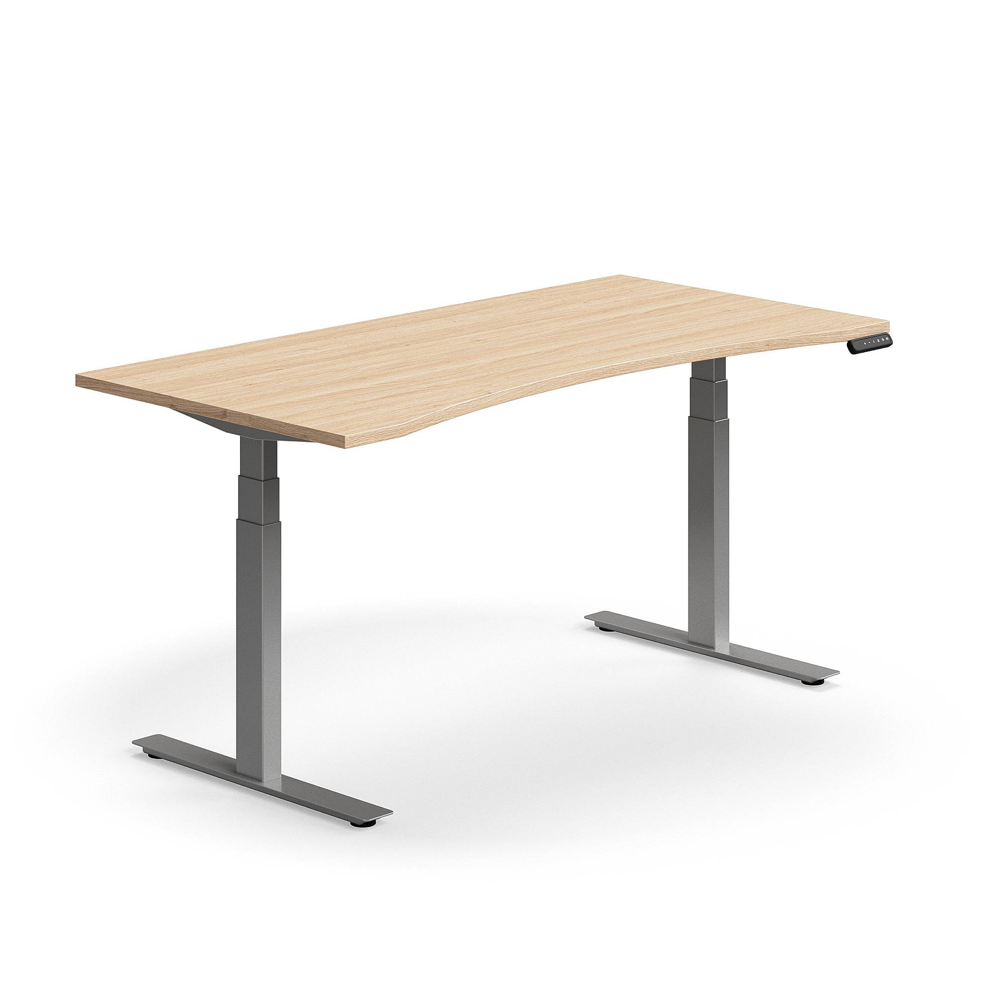 Skrivbord QBUS, höj- och sänkbart, maguttag, 1600x800 mm, silver, ek