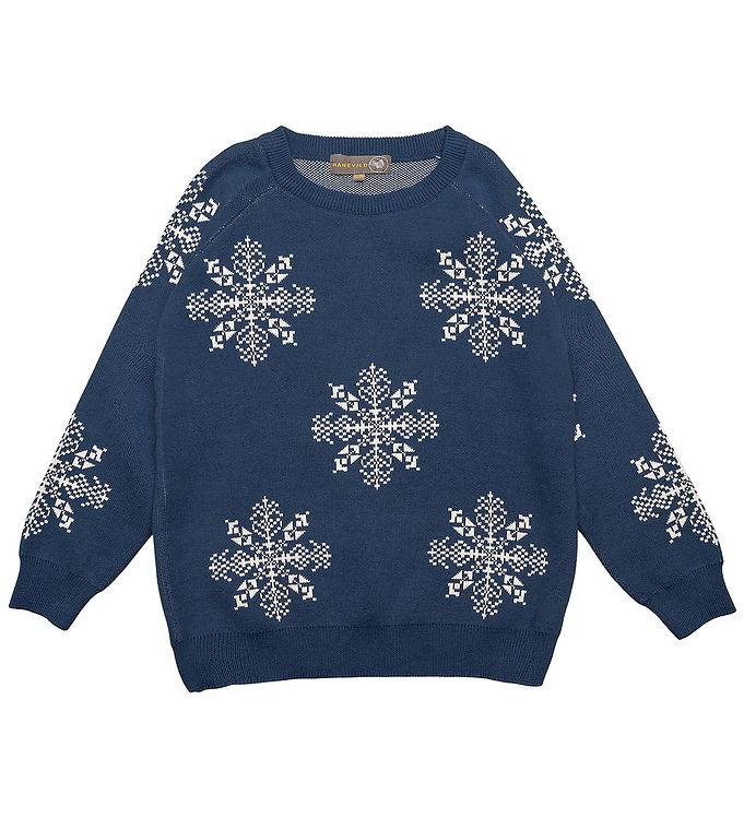 Hanevild Tröja - Stickad - Fänrik Blue/Snöflinga - Hanevild - 1 år (80) - Tröja
