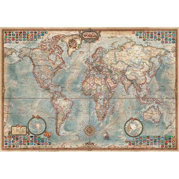 [Educa] 1500-bitars Historiskt Världskart Pussel - Gammal Kartdesign ED16005 beige