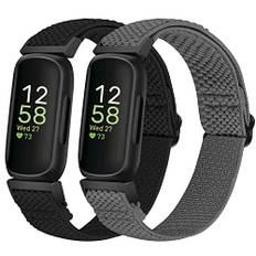 Tiptops Elastiska Nylonband - Kompatibla Med Fitbit Inspire 3/Inspire 2 (2-pack), Ventilerande Ersättning Solo Loop Armband för Män och Kvinnor