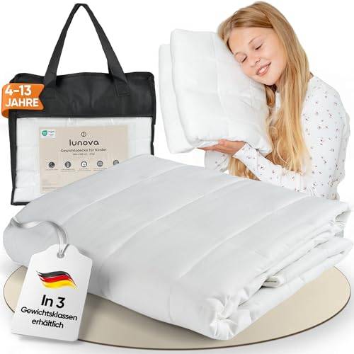 LUNOVA Gewichtsdecke Kinder 3kg (100x135cm) | schwere Decke für entspannten Schlaf & mehr Geborgenheit | Oeko-TEX Baumwolle, waschbar, ideal für 25-35kg Körpergewicht | Weighted Blanket Kids