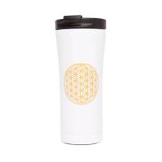 Bodhi Isoleret Termokrus med Yogamotiv - 480 ml. Mat Hvid - Flower of Life