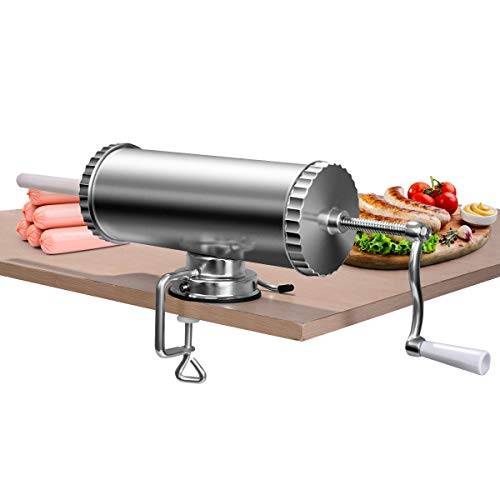 COSTWAY 2,5 kg Manuell Korvstoppare i Aluminiumlegering med Bordsklämma, 3 Fyllningsrör och Avtagbart Handtag - Silver Korvpress för Hemmagjord Korv