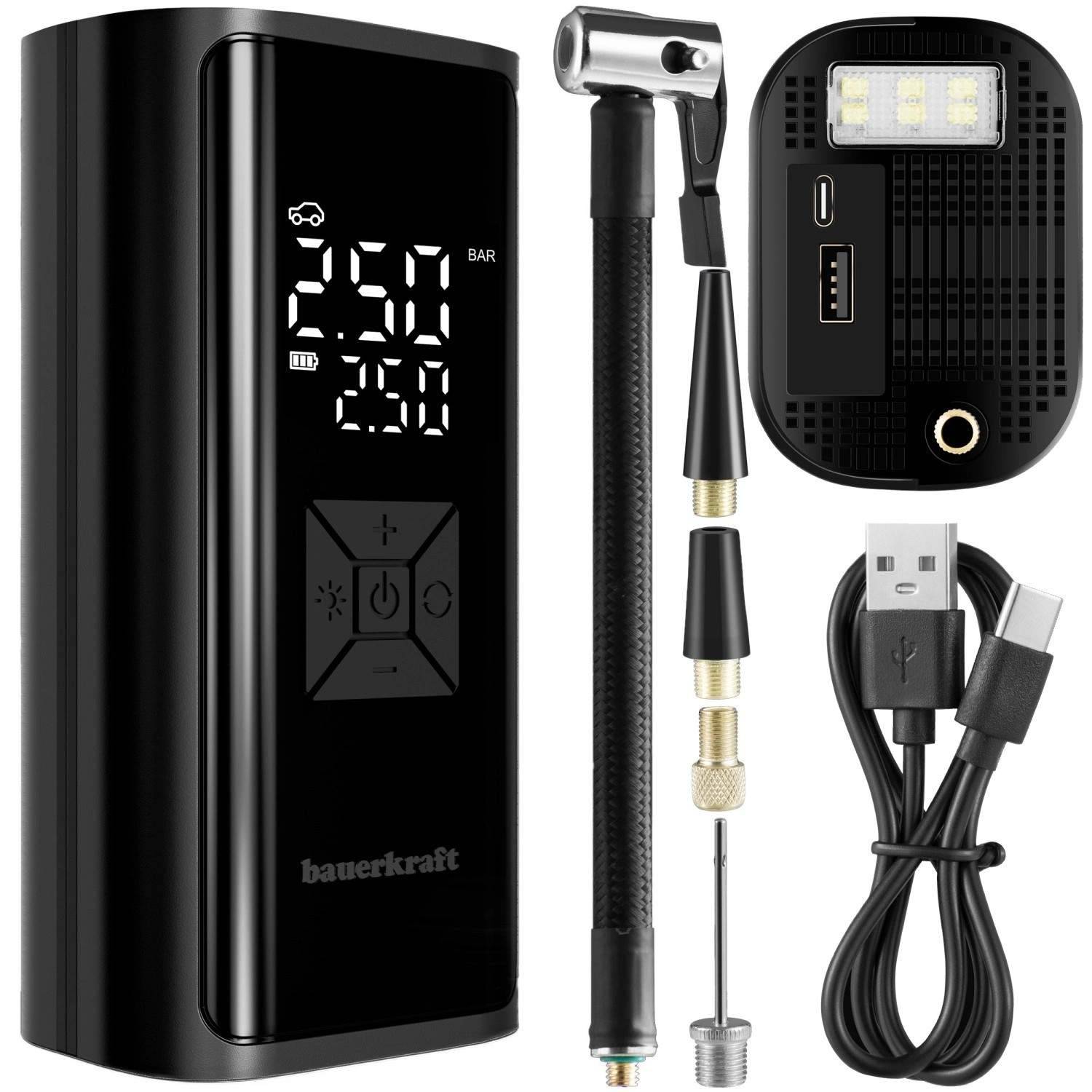 Elcykelpump – 150 PSI, powerbank, LED-lampa