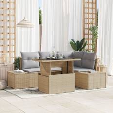 5-delad trädgårdsoffgrupp med kuddar Beige Poly Rotting