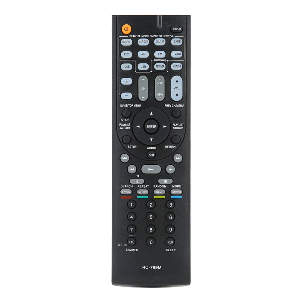 Hjemmebiograf-lydsystem-ledsager, reservefjernbetjening forprogrammeret til Onkyo AV-receiver. Ergonomisk design sikrer stabil ydeevne og