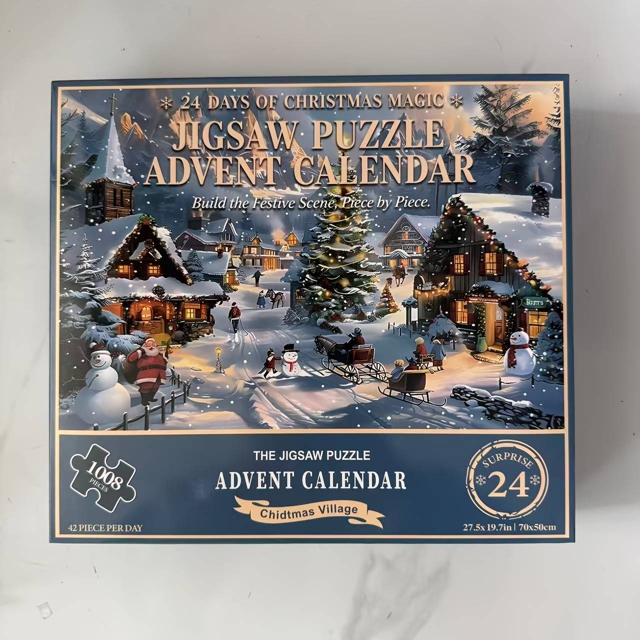 1pc New Christmas Advent Calendar Puzzle Of 1008pcs, 24-day Countdown Christmas Village Puzzle For Adults, Holiday Box With 24pcs Small Surprise Boxes, Winter Christmas Decoration Puzzle Gift For