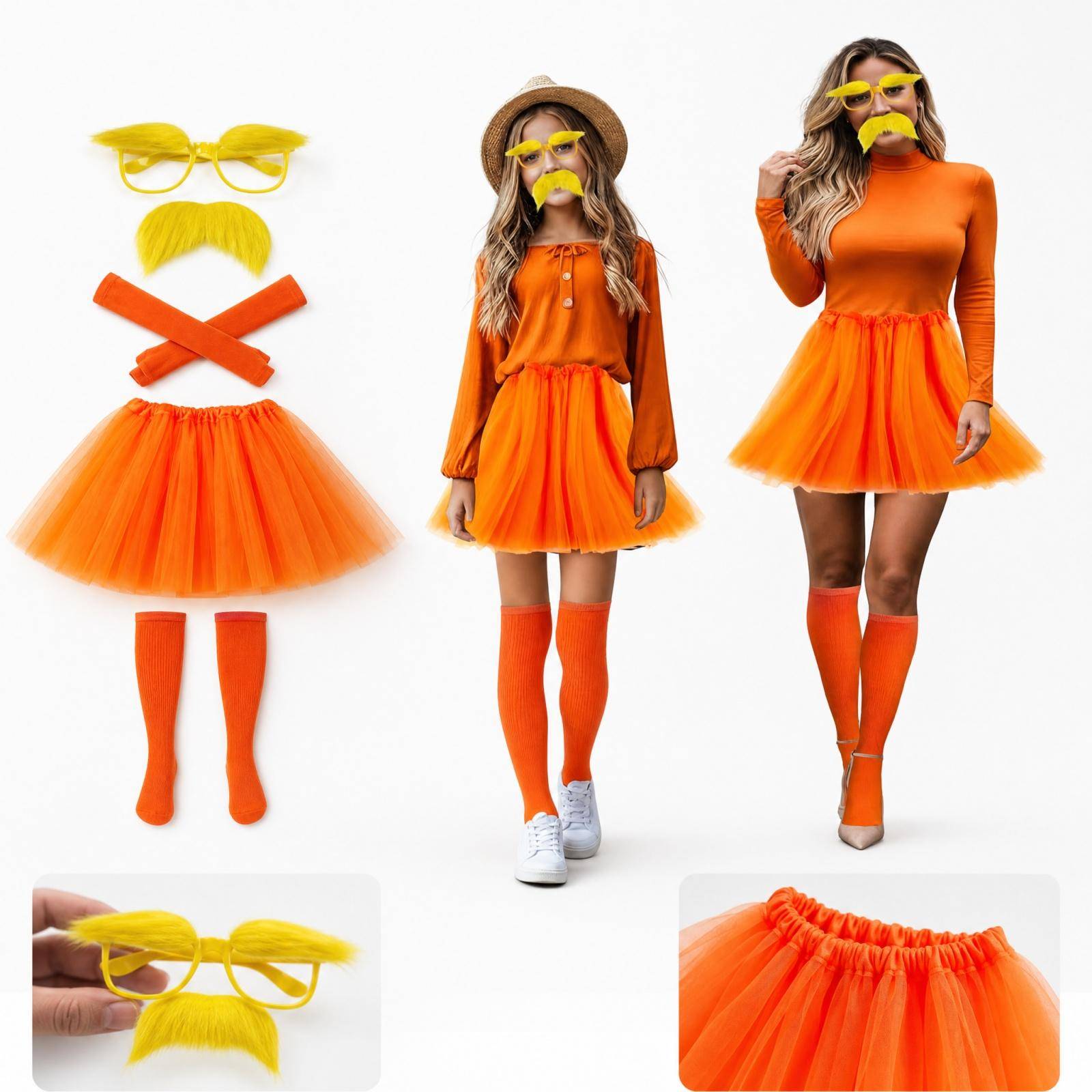 Halloween-kostymset Orange Stickad Rolig Cosplay-outfit för Vuxna orange