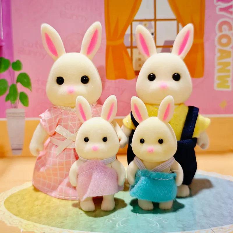Forest Family Reindeer Rabbit Panda Animal Simulation Dollhouse Furniture Toy Set - Mi Rabbit Family