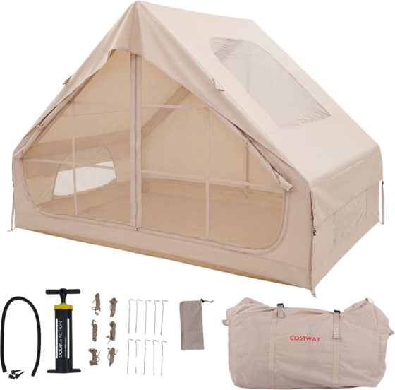 Northix Inflatable Camping Tent, 4-person, Pump, Waterproof, Skylight Tält Beige - 200 cm