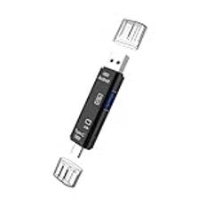 Qwertfeet 3-i-1-kortläsare med OTG-funktion, stöd för USB 2.0/typ C/USB-funktion, svart Micro-USB-minneskort