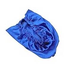 DEARMAMY Lång Hårmössa Badhårmössa Sovhuva i Satin Silke Sömn Turban Peruk Huvudbonad Liner Duschmöss Lockig Fläta Band Pre Silke Hårinpackning För Att Sova Tröskel Netto Sjal Satin Blue