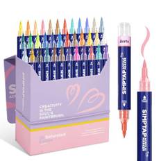 Arrtx Top Valve Action Acrylic Marker Pen, 36 färger Simptap akrylfärgpennor, extra penselspets, vattenbaserade färgmarkörer för sten, glas, påskägg och tyg målning-konst och hantverk för vuxna