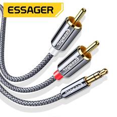 Essager RCA-kabel 3,5 mm Jack till 2 RCA Aux-ljudkabel 3,5 mm till 2RCA Hane Adapter Splitter för TV-box apple tv Högtalarkabel 3m mörkgrå färg
