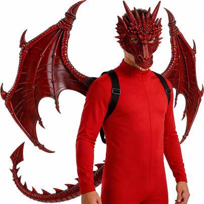 Ny uppgraderad RP-draktdräkt Halloween-dekoration med drakvingar, svans och maskset, jul-, Halloween-, Thanksgiving- och påskpresent, Halloween-presen - Multifärgad